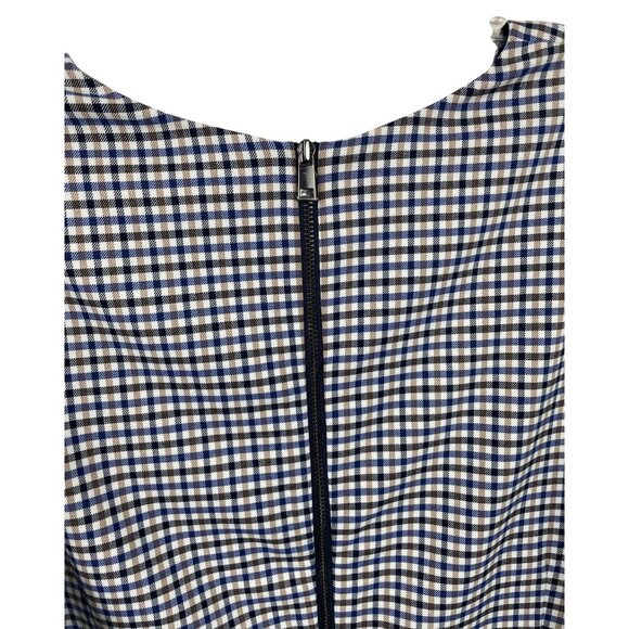 Banana Republic Sheath Dress Womens 14 Blue Brown Plaid Single Ruffle Shoulder - Picture 5 of 10
